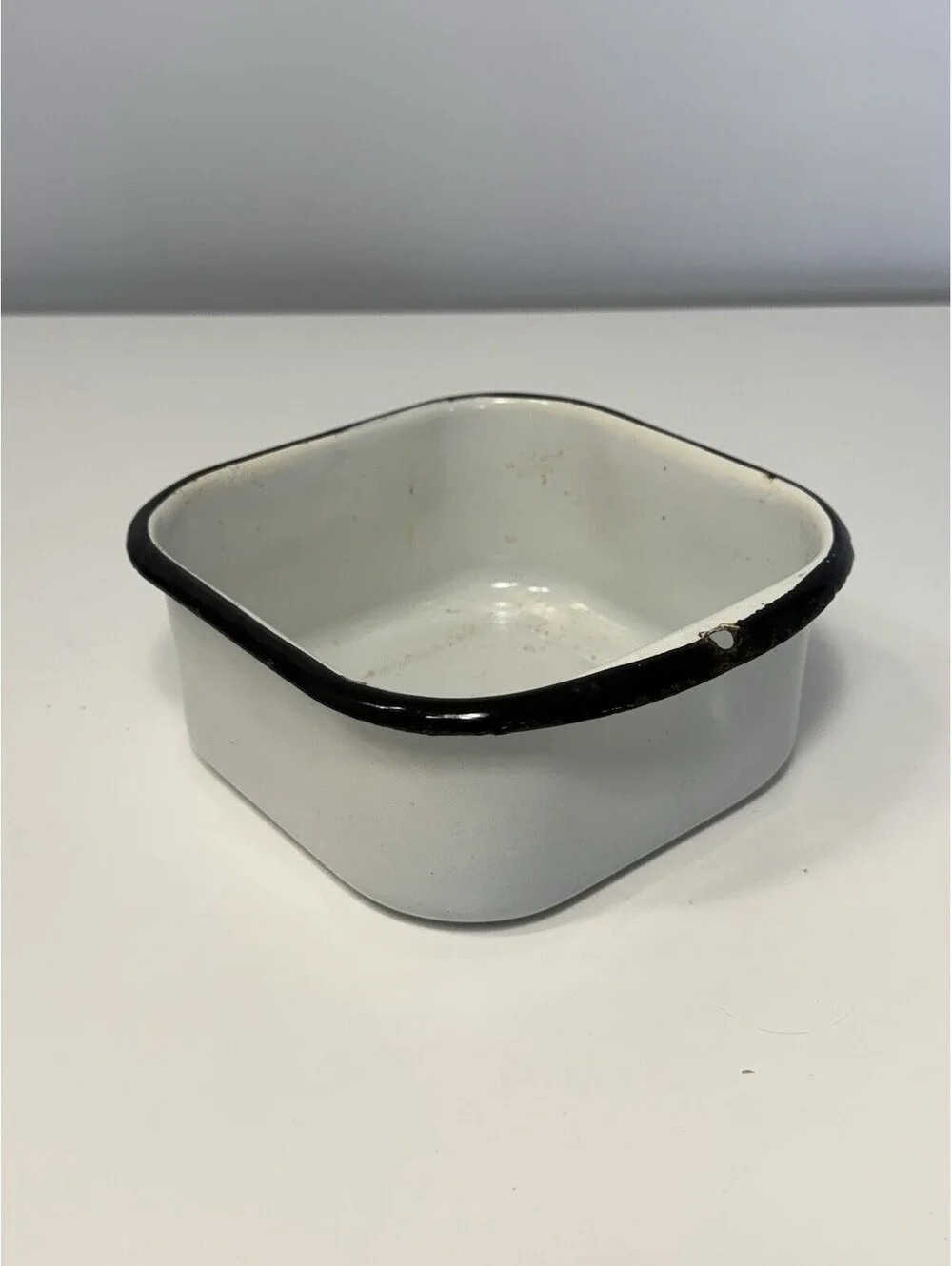 VTG Enamelware Refrigerator/Oven Safe Food Storage Box White/Black Rim 1920-1930
